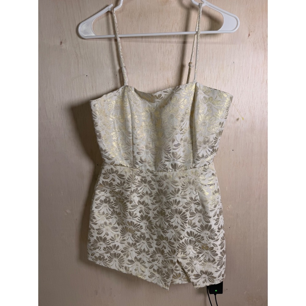 Altar'd State Floral Brocade Romper Women S Ivory Gold Excellent‎ Metallic Wrap